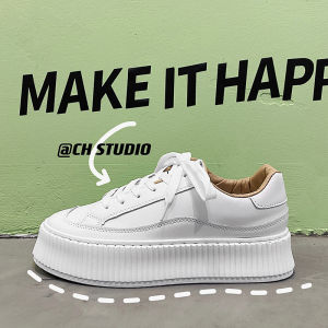 รองเท้าผู้ชาย ส้นหนา สีขาว ทรงลำลอง แฟชั่น รองเท้าบู๊ทส้นแบน รองเท้าบู๊ทส้นแบนแบบสวมหัวกลม พื้นยาง รองเท้าบู๊ทส้นแบน