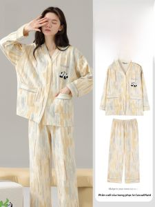 MiiOW | Bộ đồ ngủ dài tay cổ chữ V bằng cotton nguyên chất cho nữ Bộ đồ mặc nhà thoải mái dễ thương mùa thu MiiOW Cat Person