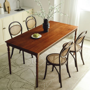Themazay French Style Retro Solid Wood Dining Table Household Small Apartment Restaurant Rectangular Medieval Teak Furniture