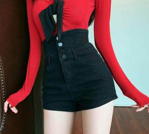 SUGAR High Waist Women Shorts Jeans Casual Loose Ladies Womens Elastic Waist Short Denim Fashion Pockets