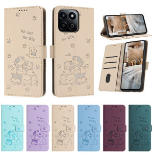 Leather Cat Cute Phone Wallet Case Book For Honor 400 200 Pro 5G 90 Lite X6c X7c X8c X9c X9b X8b X7b X6b X6a Protect Flip Cover