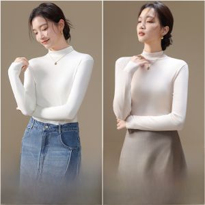 MiiOW | Womens Base Layer Shirt Fleece Brushed Half High Collar Inner Wear Wool T-Shirt Top Warm Autumn Winter MiiOW Cat Person