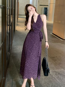 PEIZIXUAN | French Style Purple Polka Dot Summer Dress