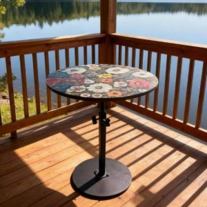 Round End Table Height Adjustable Metal Base Side Table for Sofa Corner Bedroom Home Living Space