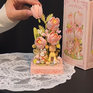 Sakura Tree House Flower Bricks Set cute cartoon Building Blocks with PVC Cover DIY Toys for Girls