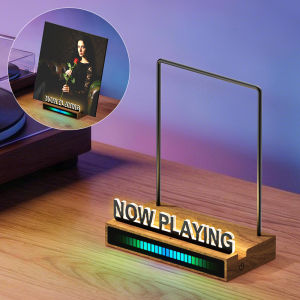 Now Playing Vinyl Stand with RGB Pickup Rhythm Light Wooden Record Holder Sound Reactive LED Display for Music Room Decor