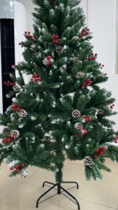 Snow Flocked Christmas Tree 3/4/5/6FT With Red Berries & Pinecones for Home Hotel Mall Xmas Decor