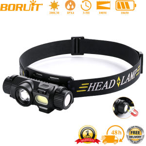Boruit | BORUiT Powerful LED Headlamp Motion Sensor Type-C Rechargeable Magnetic Clip Head Light Camping Outdoor Flashlight
