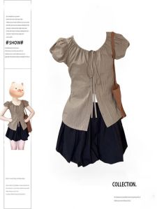Sweet French Style Short Shirt Womens Slim Fit Summer New Two-Piece Set with Pleated Skirt plus Size Fashionable Casual Wear