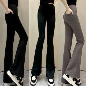 High Waist Nylon Trousers Womens Slim Fit Thin Leggings Pocket Design High Waist Abdomen Lifting Butt Shaping Long Pants