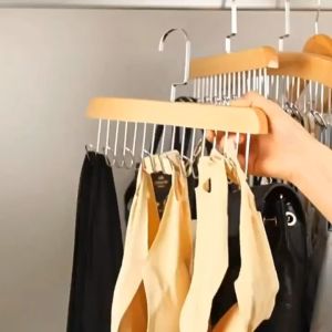 Natural Hardwood Non-Slip Hanging Hook Holder for Ties Underwear and Bras