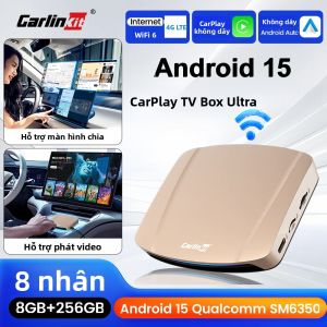 Hộp Giải Mã Carlinkit 8G+256G Android 15 Ultra CarPlay AI Box WiFi 6 Không Dây Bộ Chuyển Đổi Android Auto Nâng Cấp FOTA Chip SM6350 Hộp Truyền Hình Thông Minh