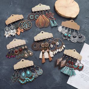 Bohemian Style Long Dangle Earrings Womens Holiday Fashion Simple Alloy Ear Studs Jewelry Set Fresh out New Plant Floral
