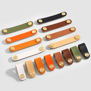 Cross-border color brass leather handle cabinet closet door leather handle button leather storage box handle manufacturers direct sales