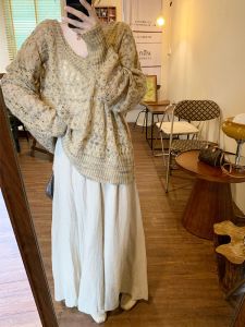 เสื้อสเวตเตอร์ถักคอวีแบบหลวมๆ สำหรับผู้หญิง ฤดูใบไม้ผลิและฤดูใบไม้ร่วง ชุดเดินทางแบบลำลอง ชุดชั้นในแบบสวมหัว ชุดชั้นในแบบสวมหัว