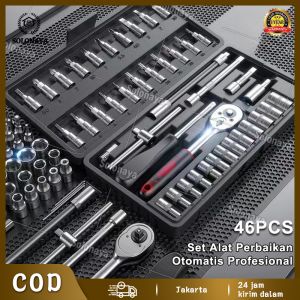 46PCS Kunci Sok Set Socket Full Lengkap Socket Tool Kit Pas Ring Motor Kunci Socket Wrench Pas Sok Shock