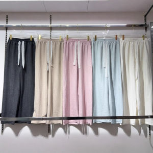 Quần Ống Rộng Ren Lụa Băng Cạp Cao Mùa Hè 2025 Quần Dài Ống Đứng Mỏng Rộng Rãi Thường Ngày Bằng Sợi Polyester