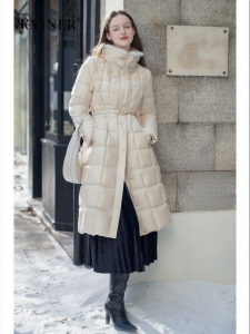 Heated and Warm Winter Long Down Jacket with Mink Fur Strip
