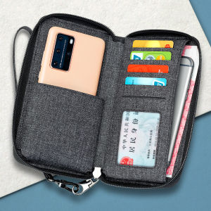 Multi-Functional Large Capacity Canvas Long Wallet for Men with Zipper Closure Fashionable Vertical Style Dark Grid Interior