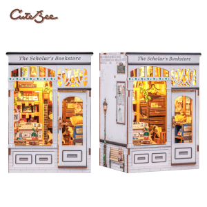 ชุดร้านหนังสือจิ๋ว Cutebee - บ้านตุ๊กตาไม้ 3 มิติ พร้อมเฟอร์นิเจอร์ที่ละเอียดอ่อนและไฟส่องสว่างแบบอบอุ่น โปรเจกต์ DIY ผ่อนคลายสำหรับวัยรุ่นและ