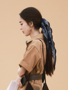 Khăn Quàng Cổ Họa Tiết Hoa Hạt Dẻ Màu Xanh Cổ Điển Cá Tính Đa Năng Phụ Kiện Tóc Cho Nữ Mùa Hè Vải Cotton Phong Cách Hàn Quốc