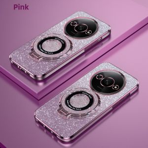 Fashionable Ultra-Thin Gradient Sparkle Powder Redmi A3 Phone Case with Magnetic Stand Soft Protective Cover Anti-Fall Luxury Design