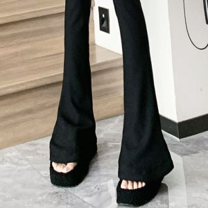 Black Horseshoe Suit Pants Womens Autumn Stylish High-Waisted Trousers Silm Slim Looking High Draping Effect Mop Bootcut Trousers