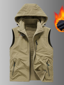 เสื้อกั๊กขนแกะสองหน้าแบบถอดได้ แห้งเร็ว สำหรับถ่ายภาพกลางแจ้ง ฤดูใบไม้ผลิ ฤดูใบไม้ร่วง ฤดูหนาว เสื้อกั๊กแบบมีฮู้ด