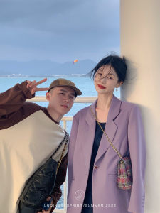 Purple Womens Suit Jacket Retro Loose Fit Long Sleeve Work Clothing for Spring/Autumn High End Design Casual Tailoring