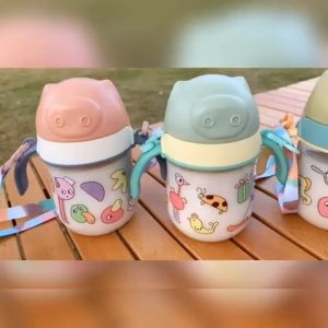 ขวดนมสำหรับทารกแรกเกิด แก้วหัดดื่มมีหูจับ280mlไม่ดูดไม่ไหลกันสำลัก ดื่มน้ำในตำแหน่งใดก็ได้ 360 องศา