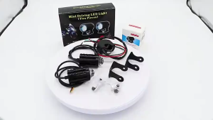 DriveNovo Dual Color Motorcycle LED Headlight Spotligh Fisheye Lens 12-80V Mini Driving Light Pods Spotligh 3000k 6000k