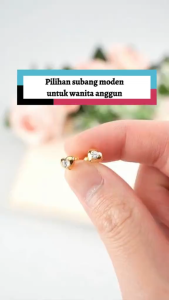 SUBANG PAKU Love Saduran Emas 24K  Permata Putih Zhulian