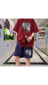#ชุดเสื้อยืดคอกลมแขนสั้นกับกางเกงขาสั้นผู้ชายผ้ายืดตัวใหญ่ดีใส่เทียวใด้สินค้าใหม่ราคาพิเศษ+เก็บเงินปลายทาง=สกรีนลายเท่ๆ เนื้อผ้านิ่ม ใส่สบาย ไม่ร้อน รับประกันสีไม่ตก