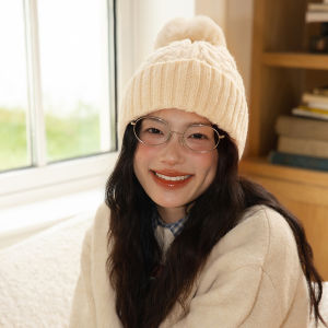 Thickened Fleece Knitted Hat Womens Winter Warm Ear Protection Full Covering Head Windproof Knit Cap Casual Style round Top