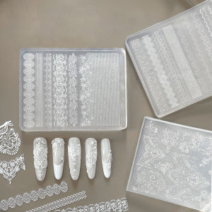 1Pcs 3D French Lace Rose Silicone Nail Molds Hollow-Out Lace Tassels Transparent Nails Stamping Plates Manicure Template Tools T