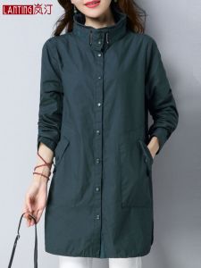 Pure Cotton Stand Collar Coat Womens Loose Casual Style Spring Autumn Versatile Small Size Mom Friendly 40 Years Old