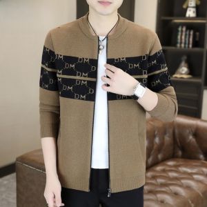 HENGYUANXIANG | Slim Fit Knitted Sweater Jacket For Men Trendy Thin Autumn Spring Fashion Cardigan Style Comfortable Long Sleeve Round Neck Pattern