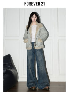 Forever 21 High Waist Wide Leg Straight Cut Blue Jeans Womens Loose Fit Design Sensation Slimming Drapey Denim Pants