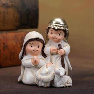 Cute Mini Nativity Set Holy Family Statue Catholic Resin Baby Jesus Figurine for Christmas Decorations for Indoor Tabletop Shelf