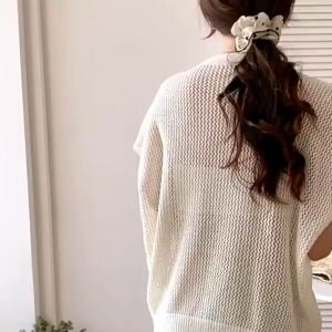 ⚡Port⚡ blouses women new style 2025 Perspective Hollow-out Knitwear Spicy Girl Loose Smock Fashion Versatile Short Sleeved T-shirt