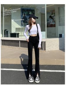 High Waist Micro Flare Jeans Womens Loose Slimming Black Floor-Length Pants Spring 2022 Korean Style Cotton Stretch Denim