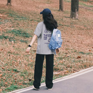 White Cotton Short Sleeve Womens T-shirt Loose Fit Summer Style Korean Version Printed Slimming Top Half Sleeve Tee