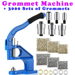 Power Tool Punch Manual Installation Tool Grommet Eyelet Machine+3 Sets of Molds+1500pcs Golden/Silver Color Buttonholes Hand Press Sew Pressing Clamp Machine DIY Manual Snap Eyelet Press Craft Tools