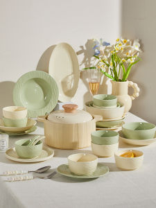 Bát Đĩa Sứ Sang Trọng Nhẹ 2025 Phong Cách Kem Mới Đĩa Đựng Cơm Đĩa Đựng Thức Ăn Đĩa Đựng Súp Đĩa Ăn Trưa Đĩa Ăn Tối