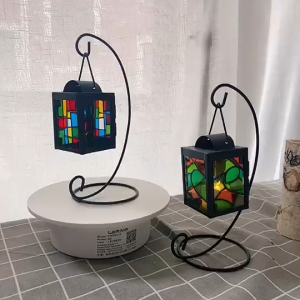 Hanging Iron Wind lamp Moroccan Vibrant Colored Glass Tea Candle Holder