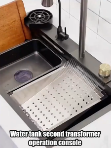 COD stainless steel waterfall sink 3.0MM thickness household sink with pull-out faucet