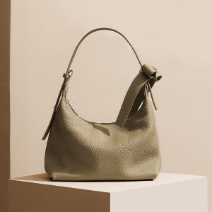 Top Layer Cowhide Leather Handbag Lunch Box Style Single Shoulder Bag Soft Leather Crossbody Underarm Bag for Ladies