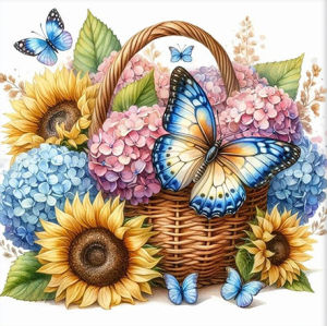 HUACAN 11Ct Cross Stitch Kit Butterfly Flower Embroidery Hydrangea Picture Printed Canvas Diy Kit For Adult Home Decor