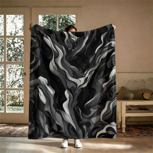 BILIBILI | Monochrome Fluid Marble Flannel Blanket Perfect for Sofa Office Bed Travel Sleep Read Relax Camping Four Season Use