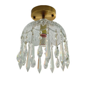 French Style Entrance Hall Crystal Chandelier Full Copper Vintage Luxury Bedroom Ceiling Lamp for Balcony Corridor Entrance